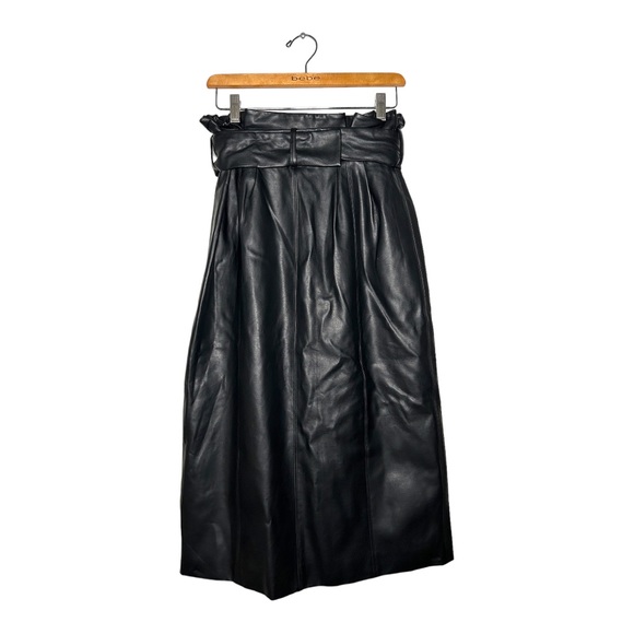 NWT Tularosa Jenna Faux Leather Midi Button Down Belted Skirt Black Size Small - Picture 12 of 14